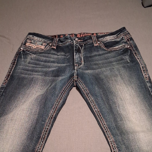 Rock Revival Blue Jeans with Tan Embroidery - Picture 3 of 8